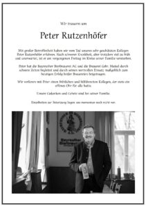 Vorstand der Bayreuther Bierbrauerei Peter Rutzenhöfer verstorben